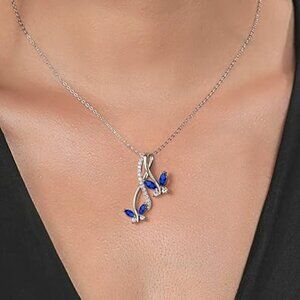 Blue Sapphire Butterfly Infinity Pendant Necklace S925 Sterling Silver 1.21ct